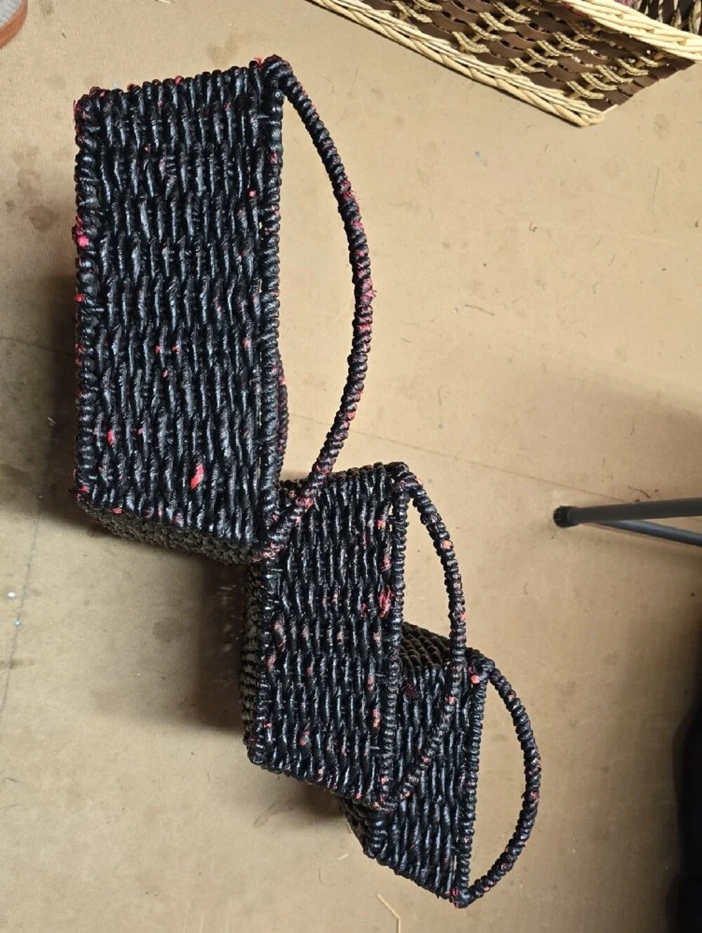 Astor Bohemian Farmhouse Reinforced Baskets with Red Accents - Set of 3